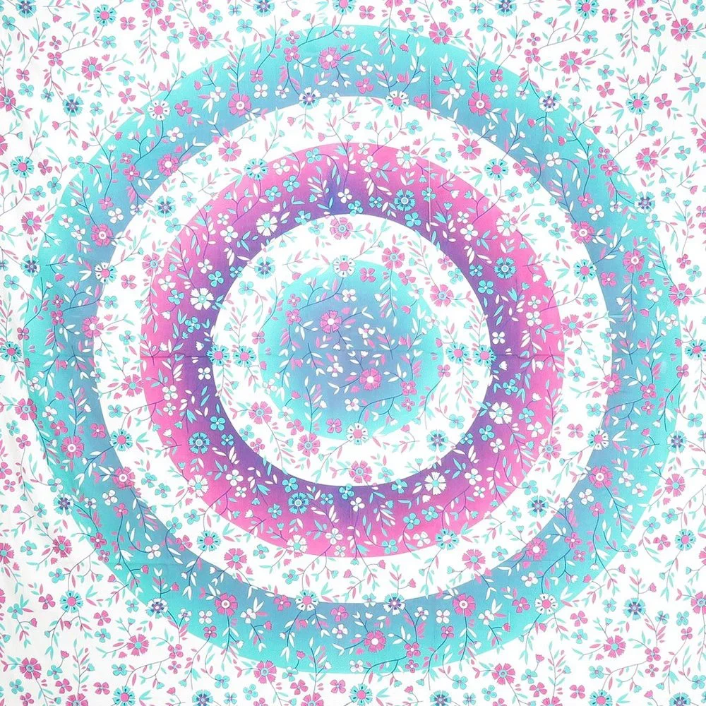 Oussum Decorative Tapestry Blue-Pink Floral Print Ceiling Décor Cover Wall Art